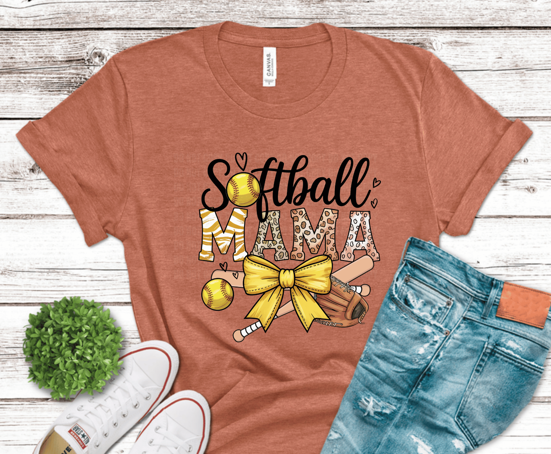 Softball Mama with bow DTF transfer, ready to press heat transfer for softball mom shirts