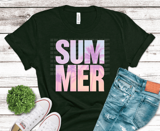 Summer Gradient with palm trees DTF transfer, ready to press heat transfer for summer shirts