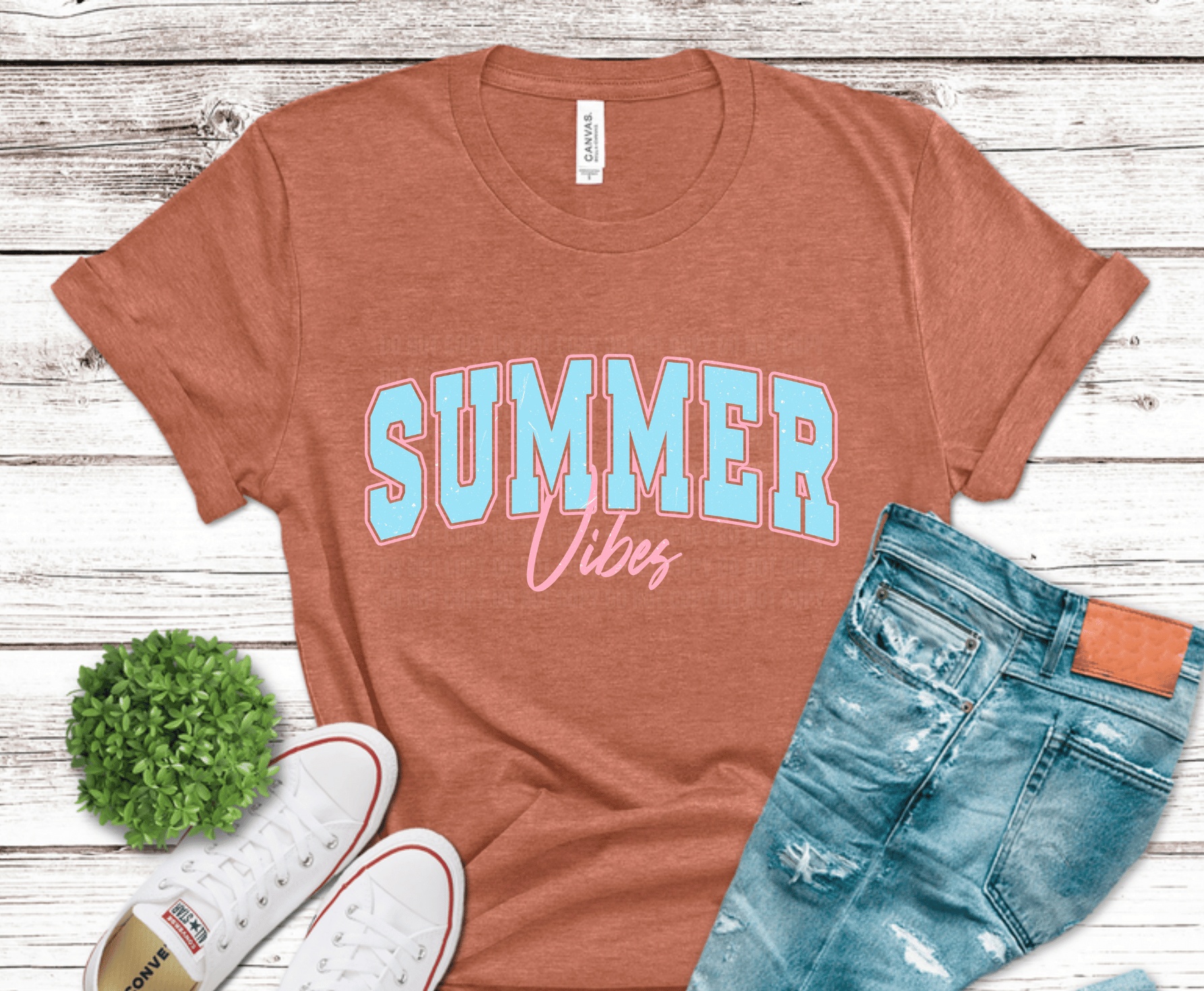 Summer Vibes bright lettering DTF transfer, ready to press heat transfer for summer shirts