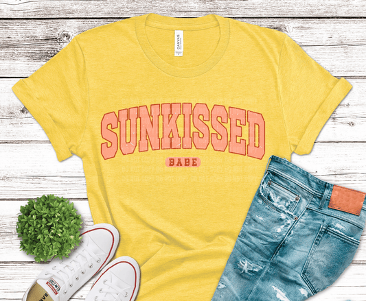 Sunkissed Orange vibrant lettering DTF transfer, ready to press heat transfer for summer shirts