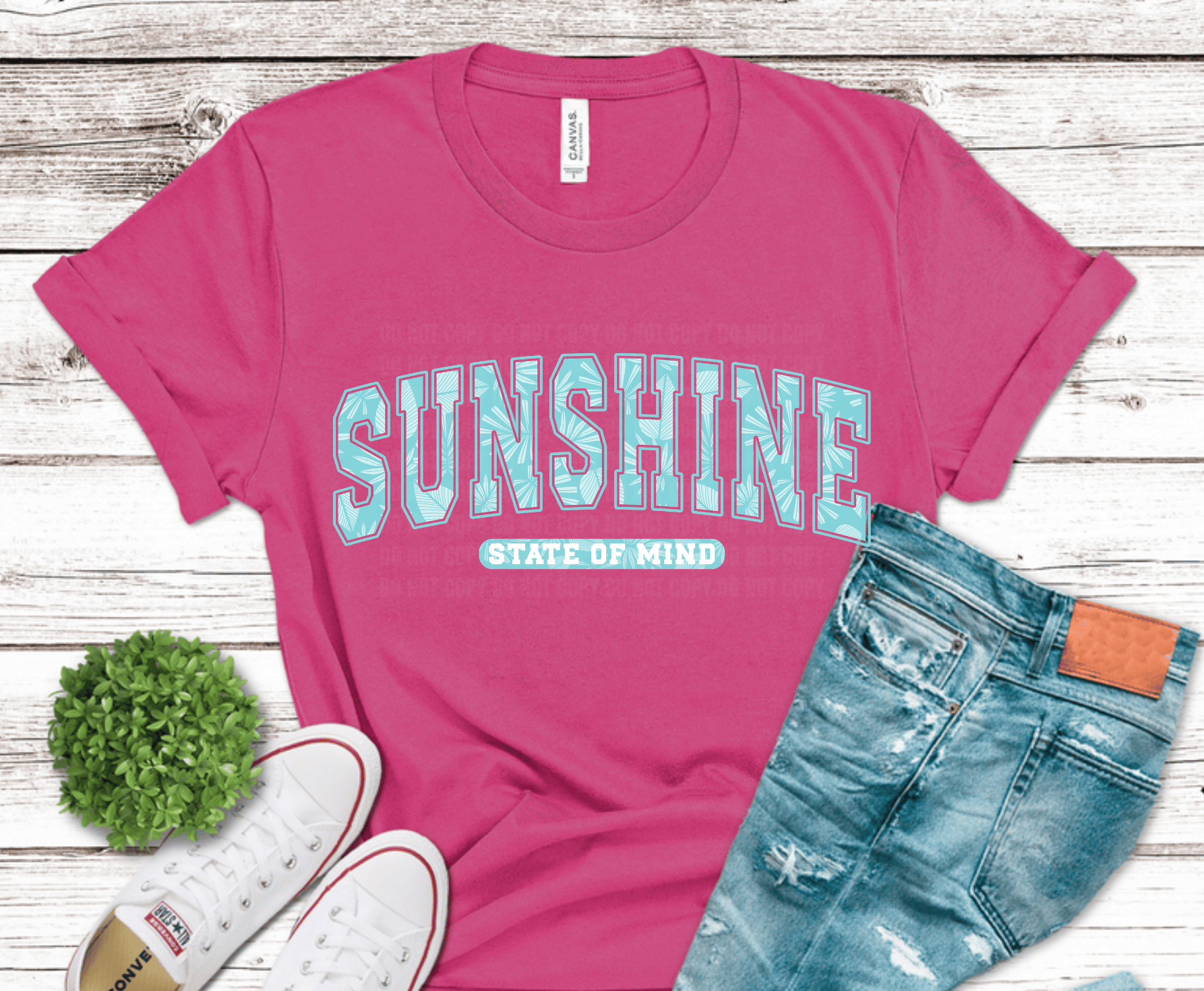 Sunshine State of Mind blue lettering DTF transfer, ready to press heat transfer for summer shirts