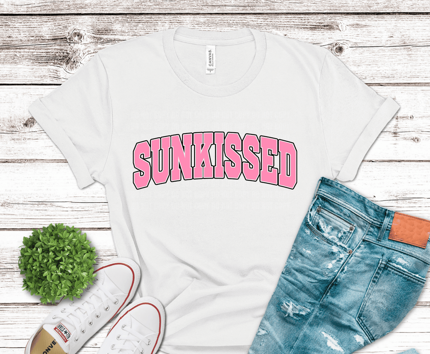 Sunkissed Pink lettering DTF transfer design for summer shirts