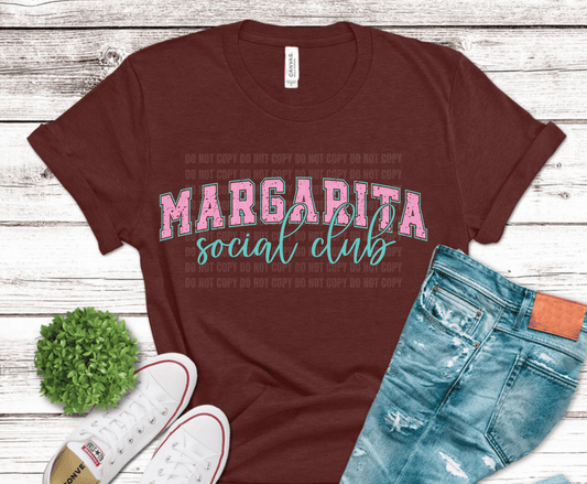Margarita Social Club colorful lettering DTF transfer, ready to press heat transfer for summer shirts