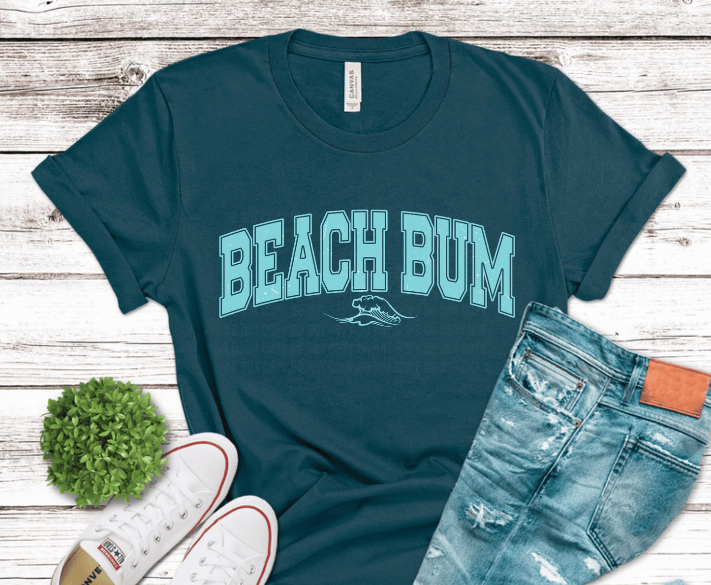 Beach Bum blue lettering DTF transfer, ready to press heat transfer for beach shirts