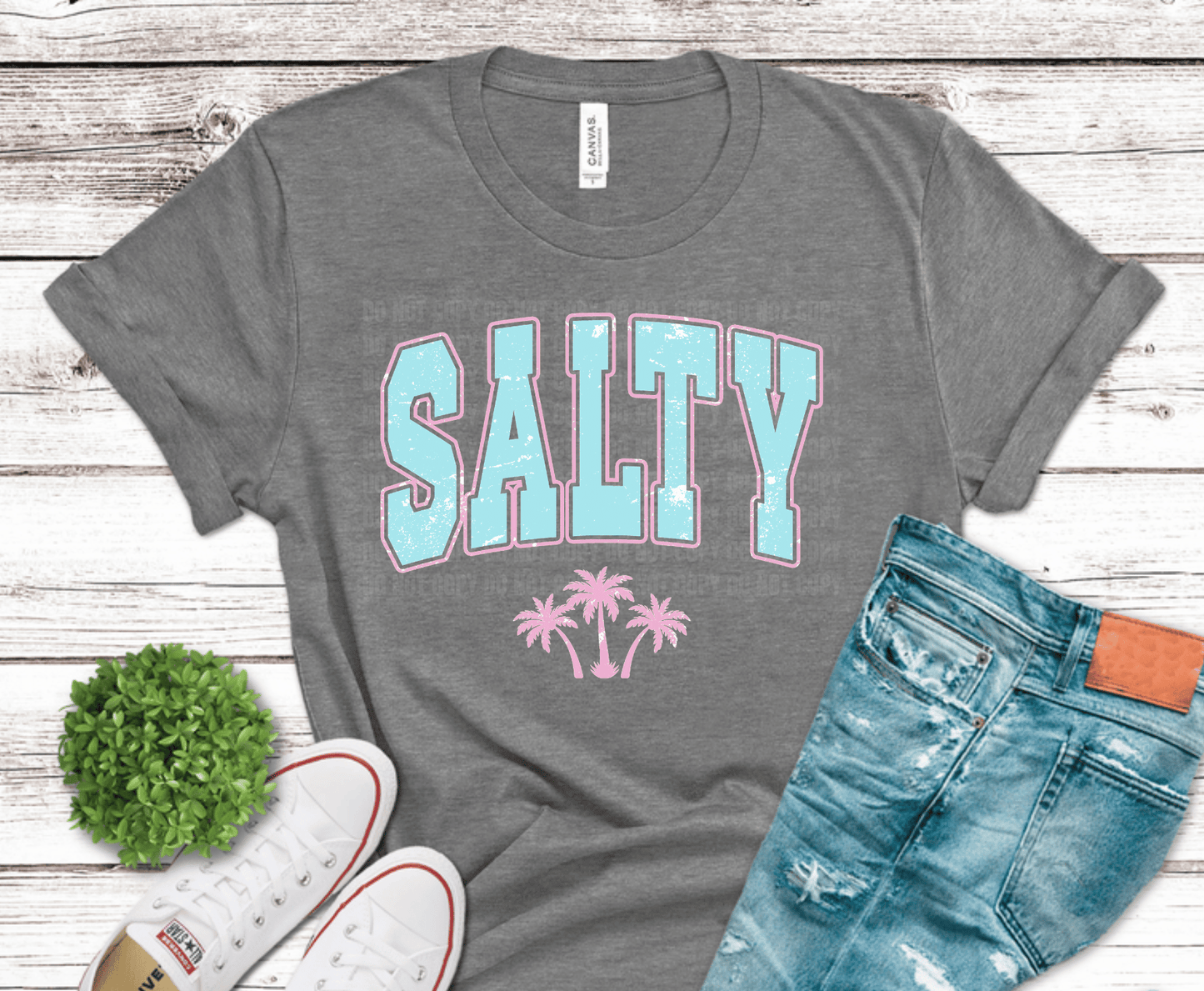 Salty teal lettering DTF transfer, ready to press heat transfer for beach shirts