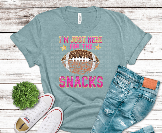I'm Just Here For The Snacks football DTF transfer, ready to press heat transfer for game day shirts