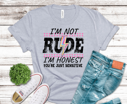 I'm Not Rude I'm Honest lightning bolt lettering DTF transfer, ready to press heat transfer for sarcastic shirts