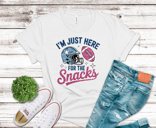 I'm Just Here For The Snacks Super Bowl football helmet design DTF transfer, ready to press heat transfer for funny football shirts