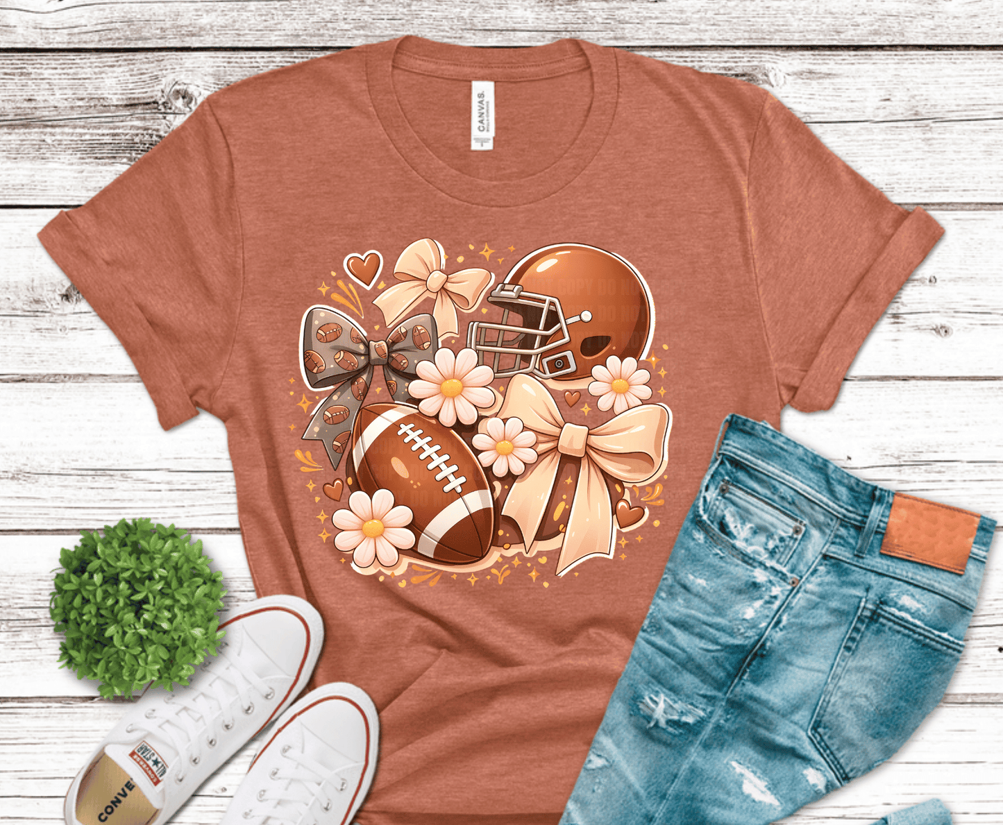 Football Bows Flowers helmet and floral DTF transfer, ready to press heat transfer for game day shirts