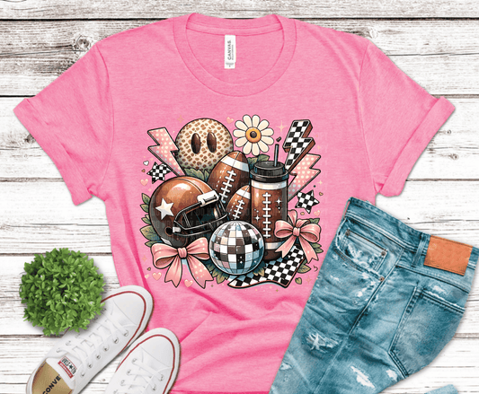 Game Day Snacks Football helmet disco DTF transfer, ready to press heat transfer for game day shirts