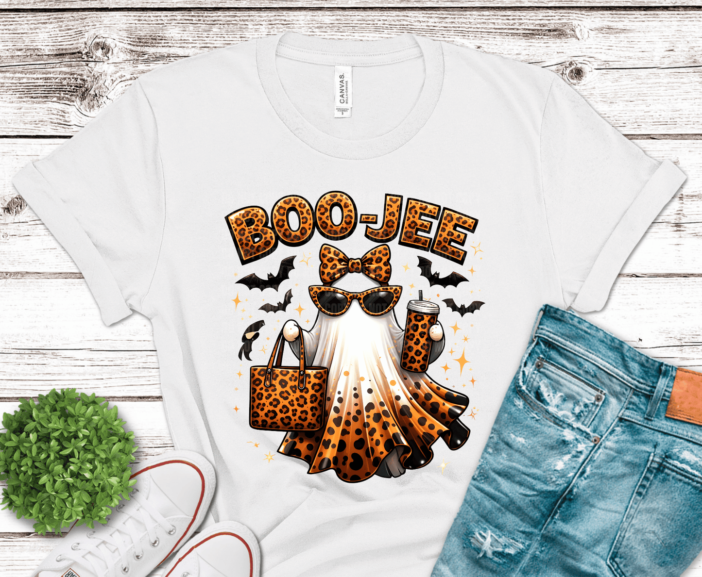 Boojee Ghost Leopard print ghost DTF transfer, ready to press heat transfer for funny shirts