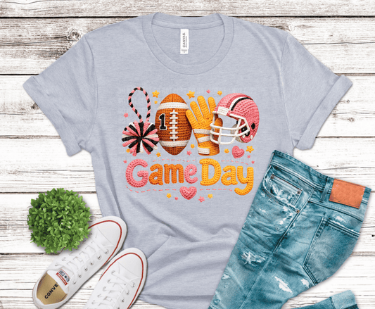 Game Day Football Gear colorful accessories DTF transfer, ready to press heat transfer for game day shirts