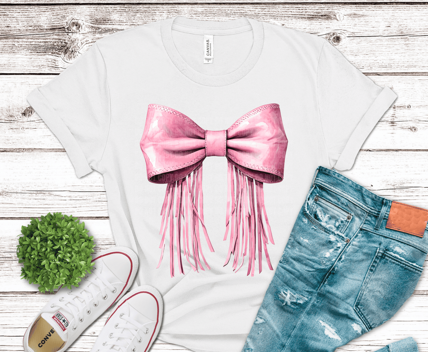 Pink Bow Fringe tassel DTF transfer, ready to press heat transfer for cute shirts