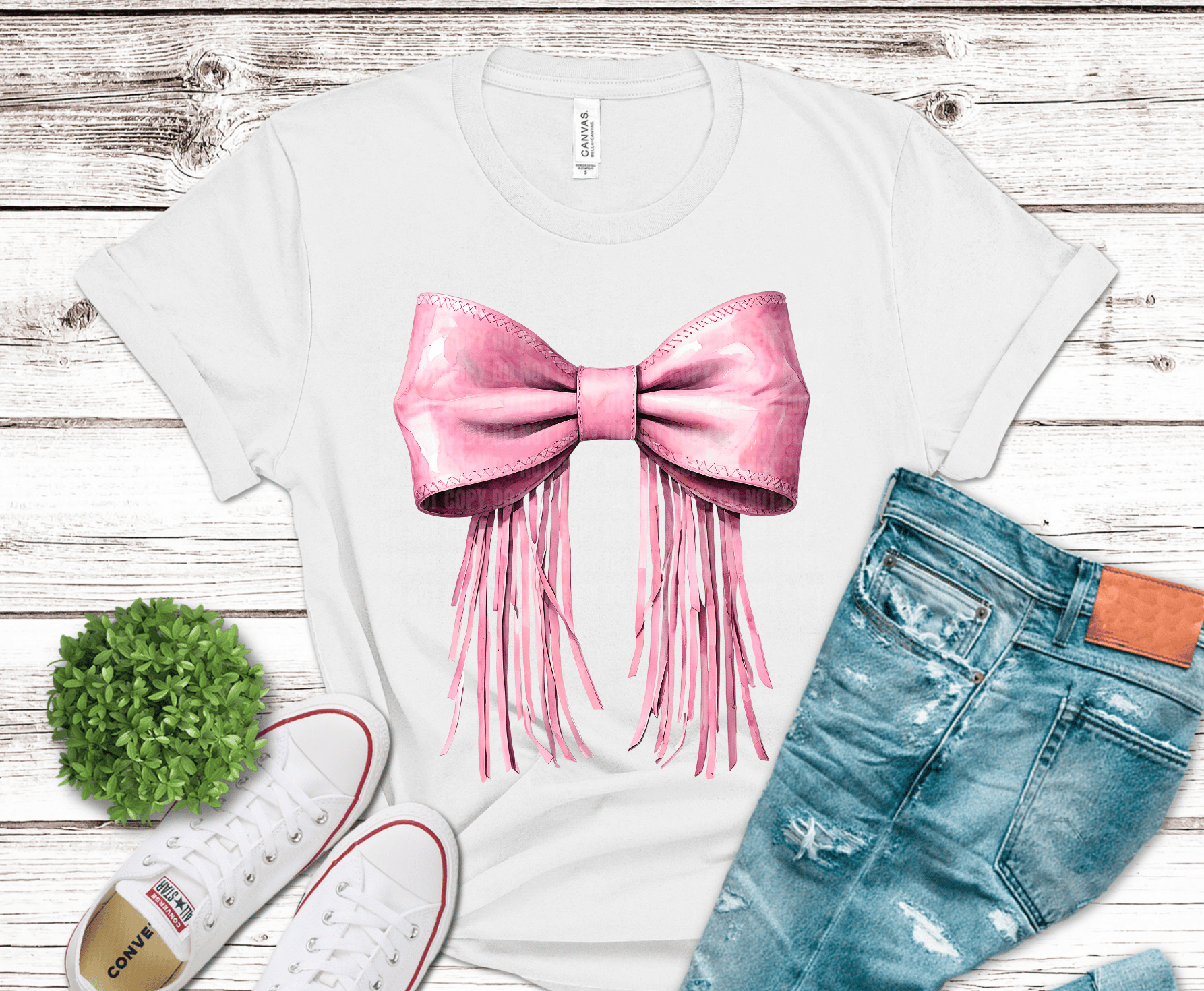 Pink Bow Fringe tassel DTF transfer, ready to press heat transfer for cute shirts