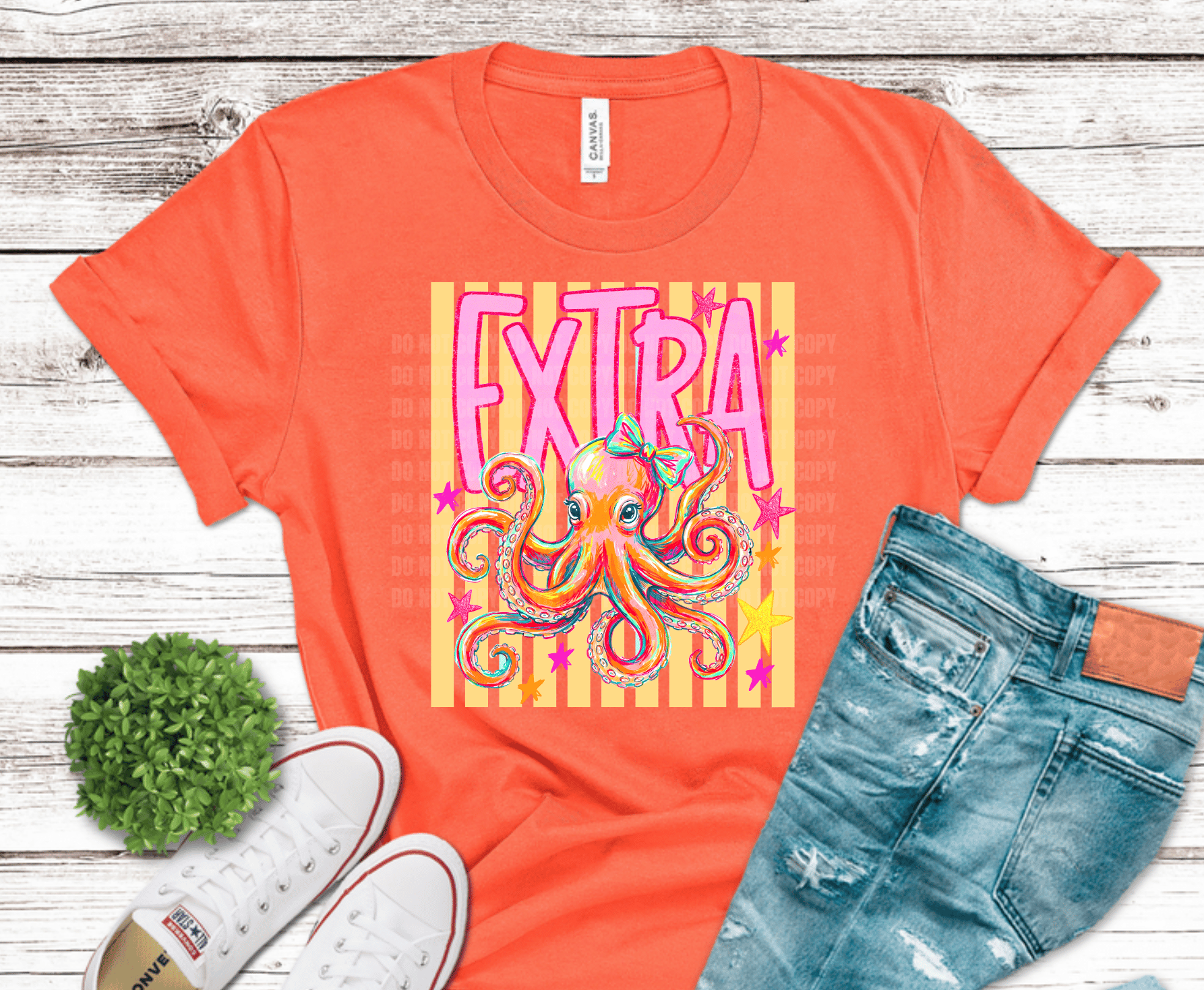 Extra Octopus colorful DTF transfer, ready to press heat transfer for fun shirts