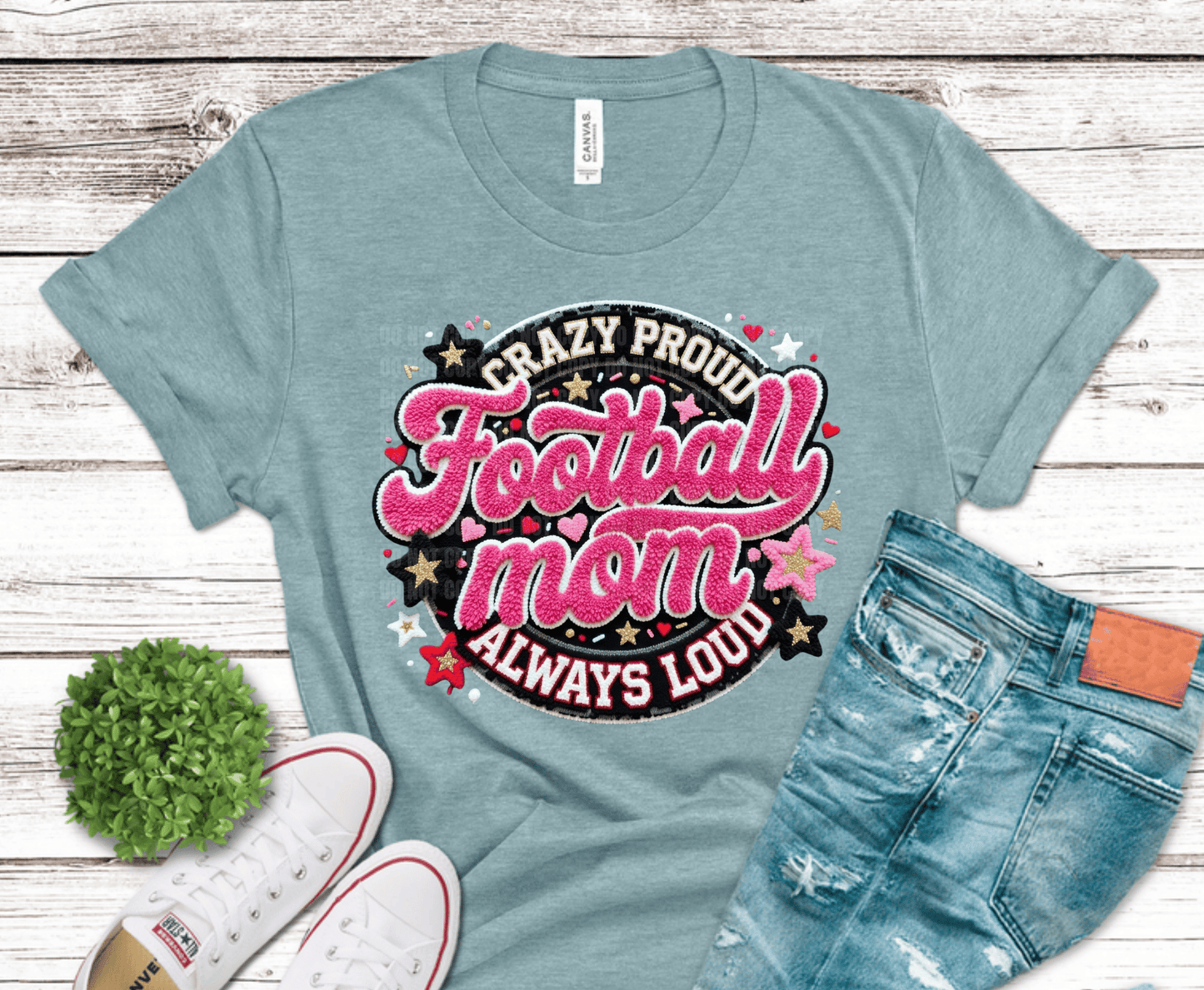 Crazy Proud Football Mom DTF transfer, ready to press heat transfer for football mom shirts