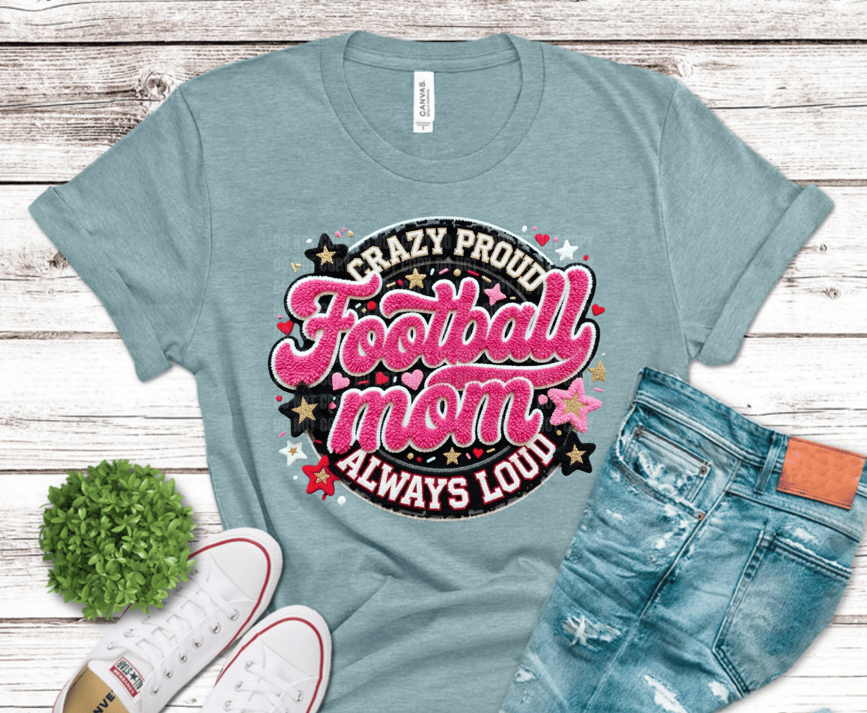 Crazy Proud Football Mom DTF transfer, ready to press heat transfer for football mom shirts