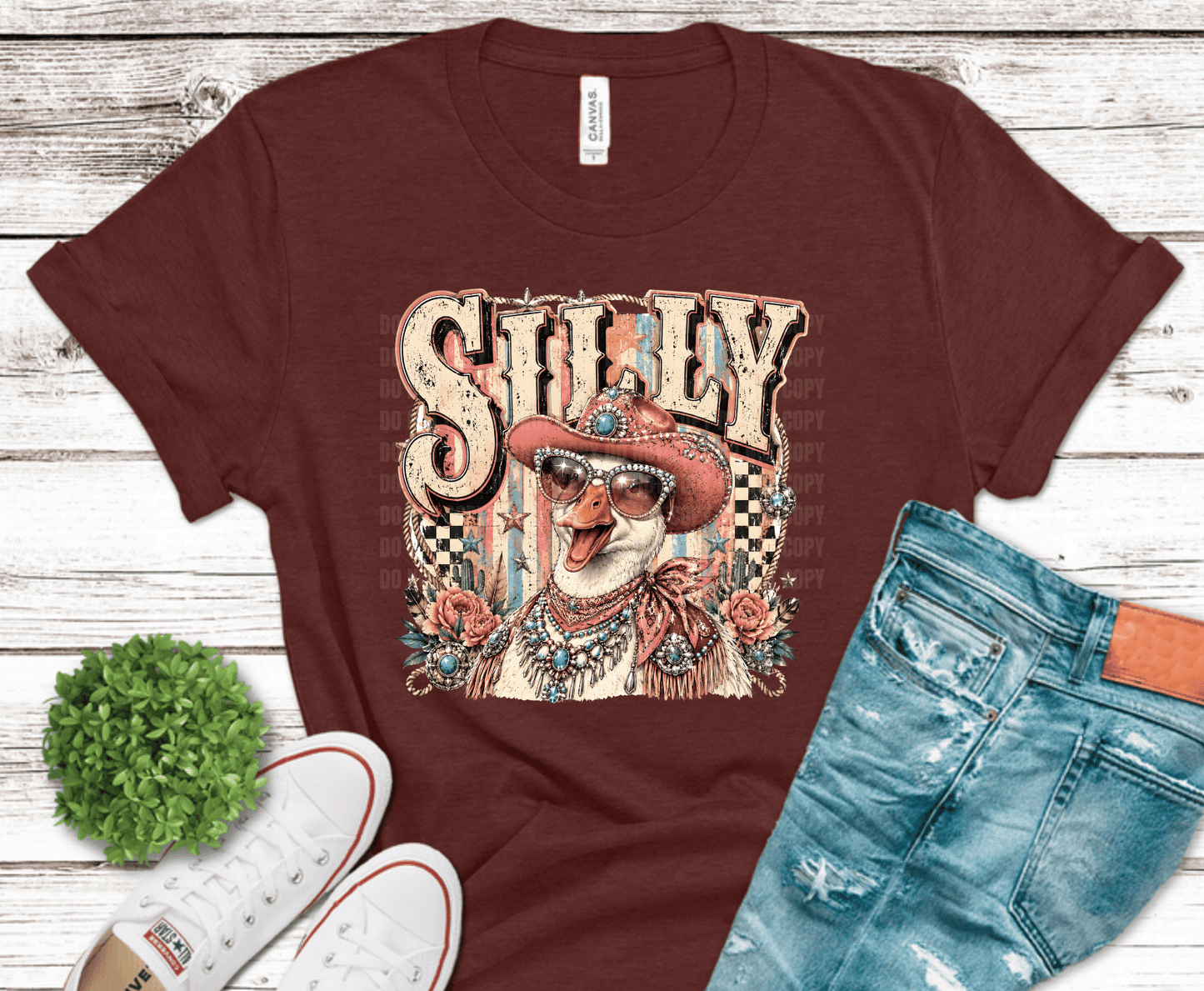 Western Glam Silly Goose DTF transfer, ready to press heat transfer for western shirts