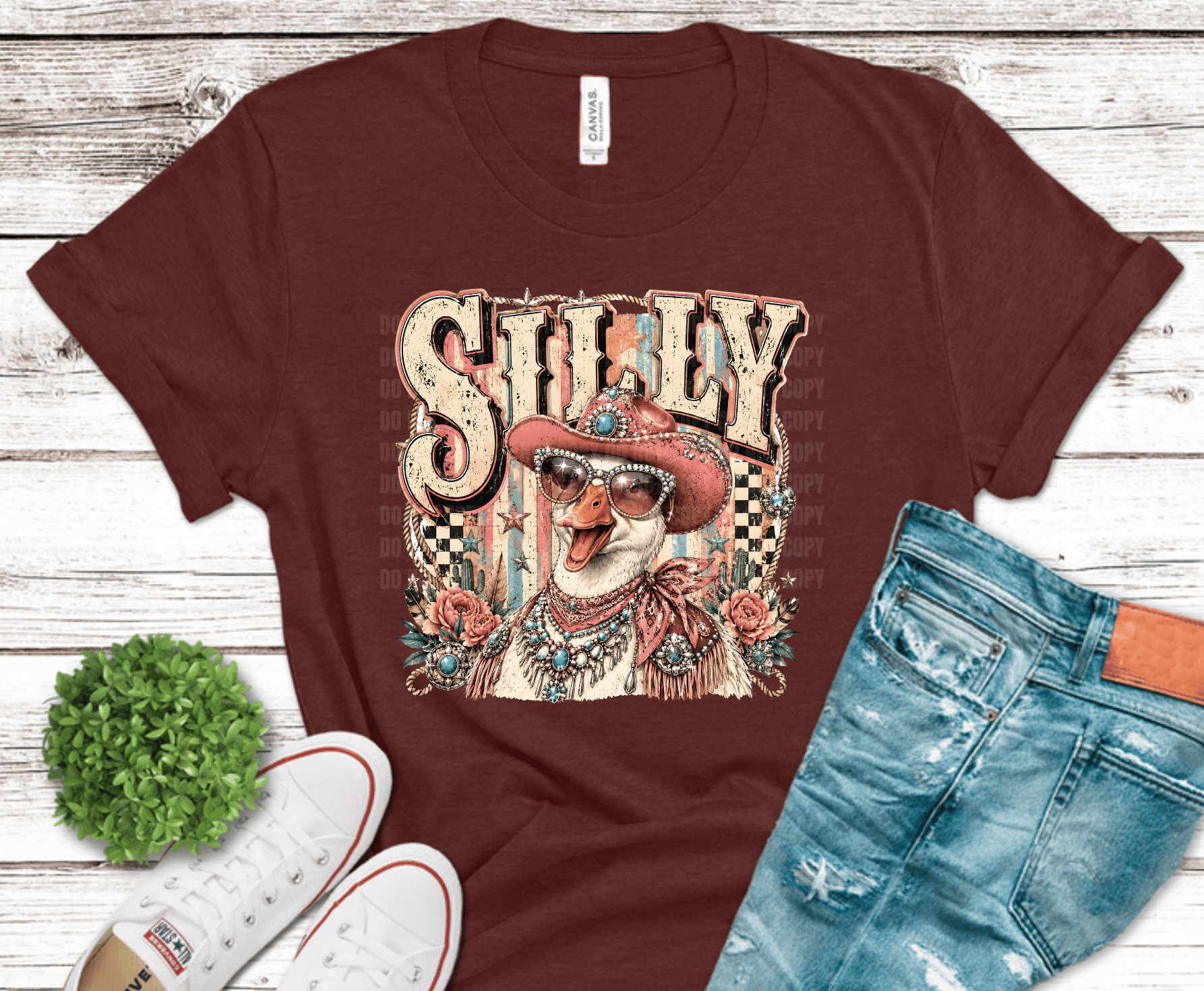 Western Glam Silly Goose DTF transfer, ready to press heat transfer for western shirts
