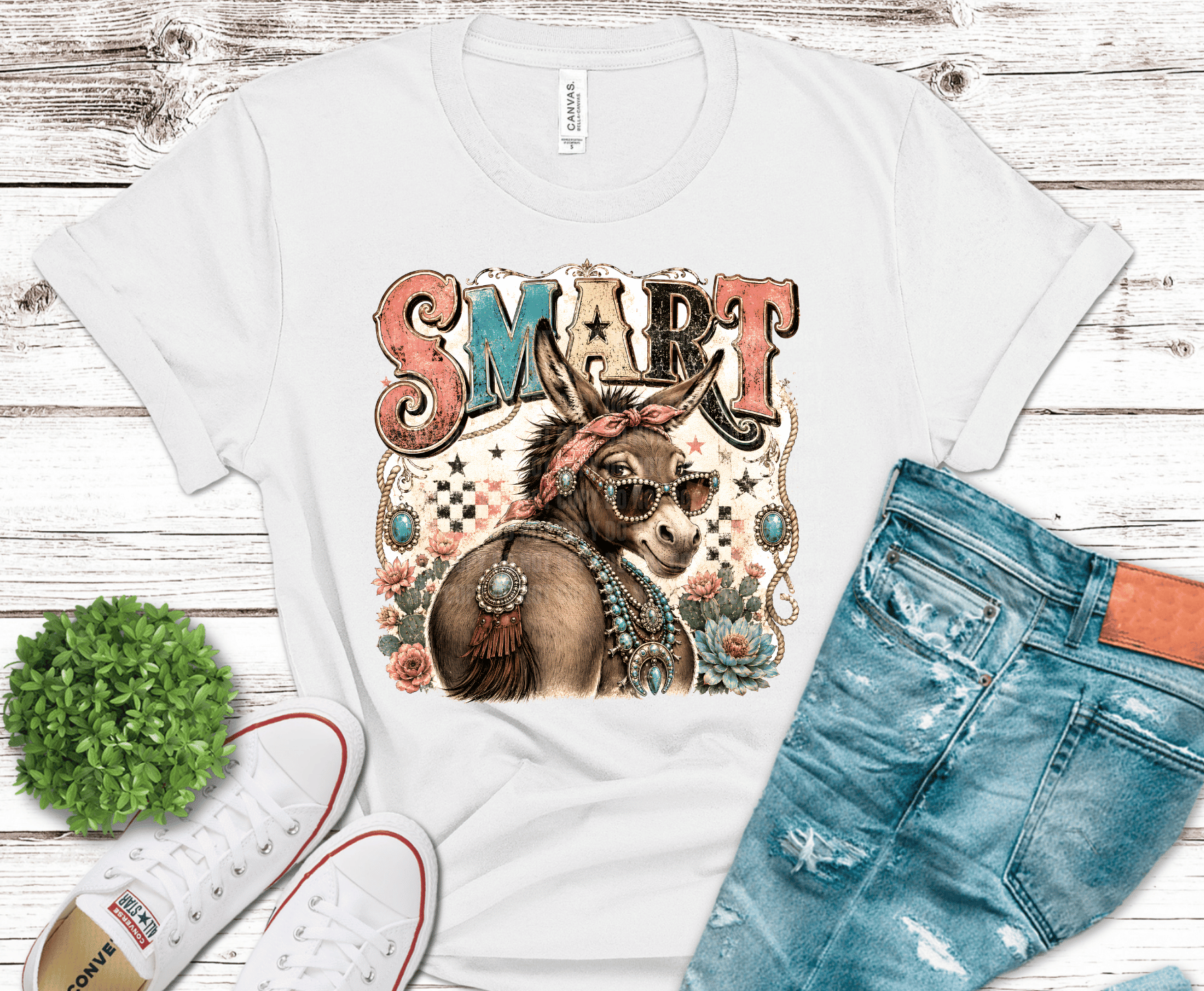 Western Glam Smart Ass Donkey DTF transfer, ready to press heat transfer for western shirts