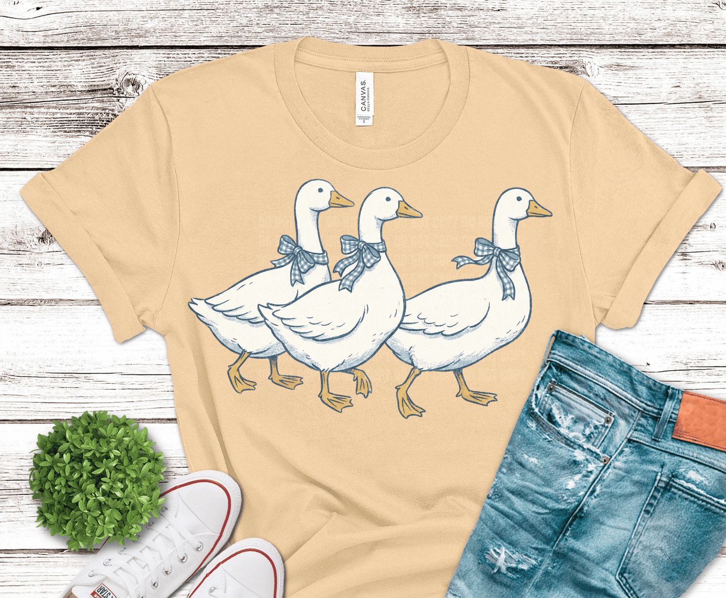 Geese With Bows DTF transfer, ready to press heat transfer for cute shirts