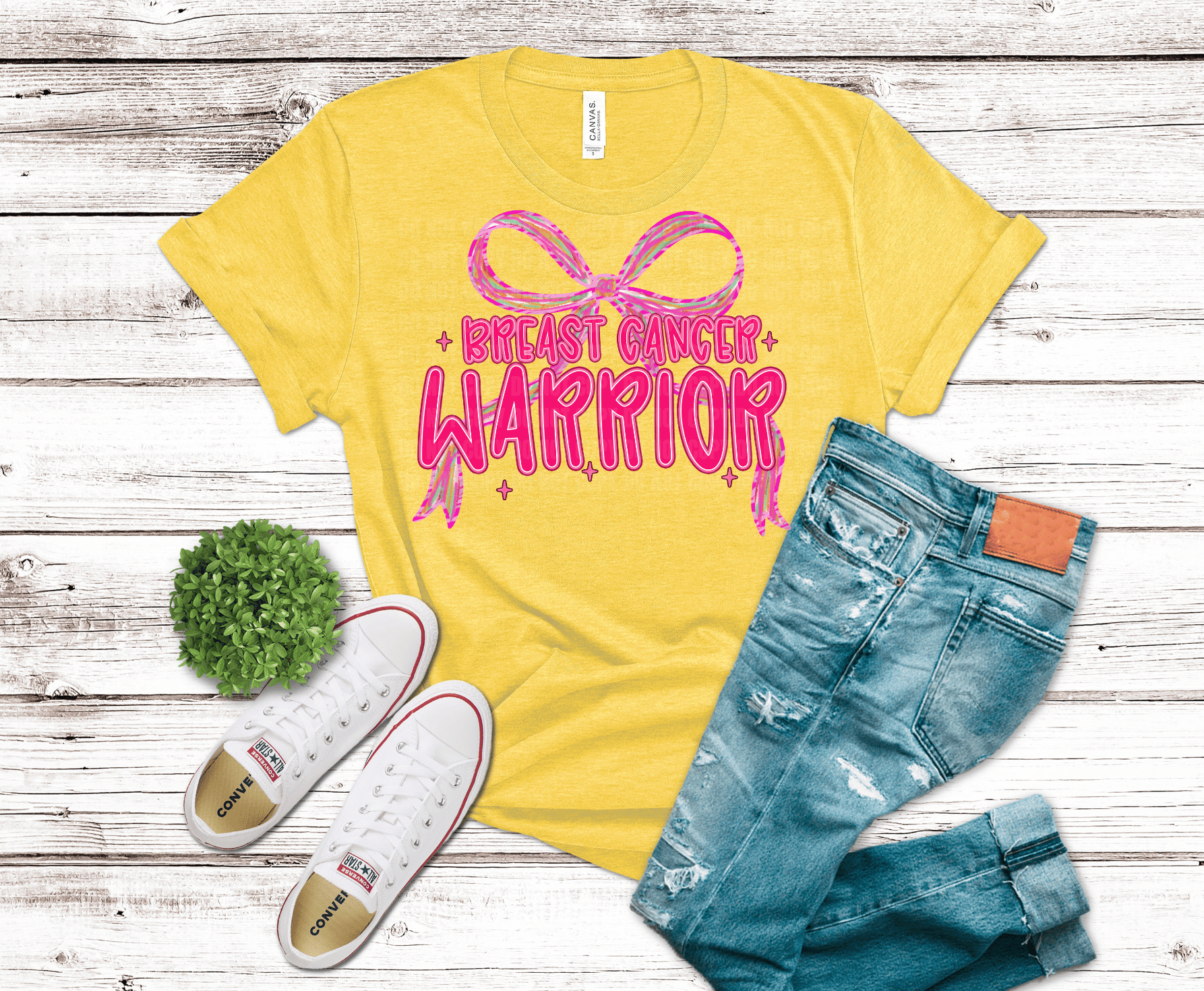Breast Cancer Warrior pink bow DTF transfer, ready to press heat transfer for awareness shirts