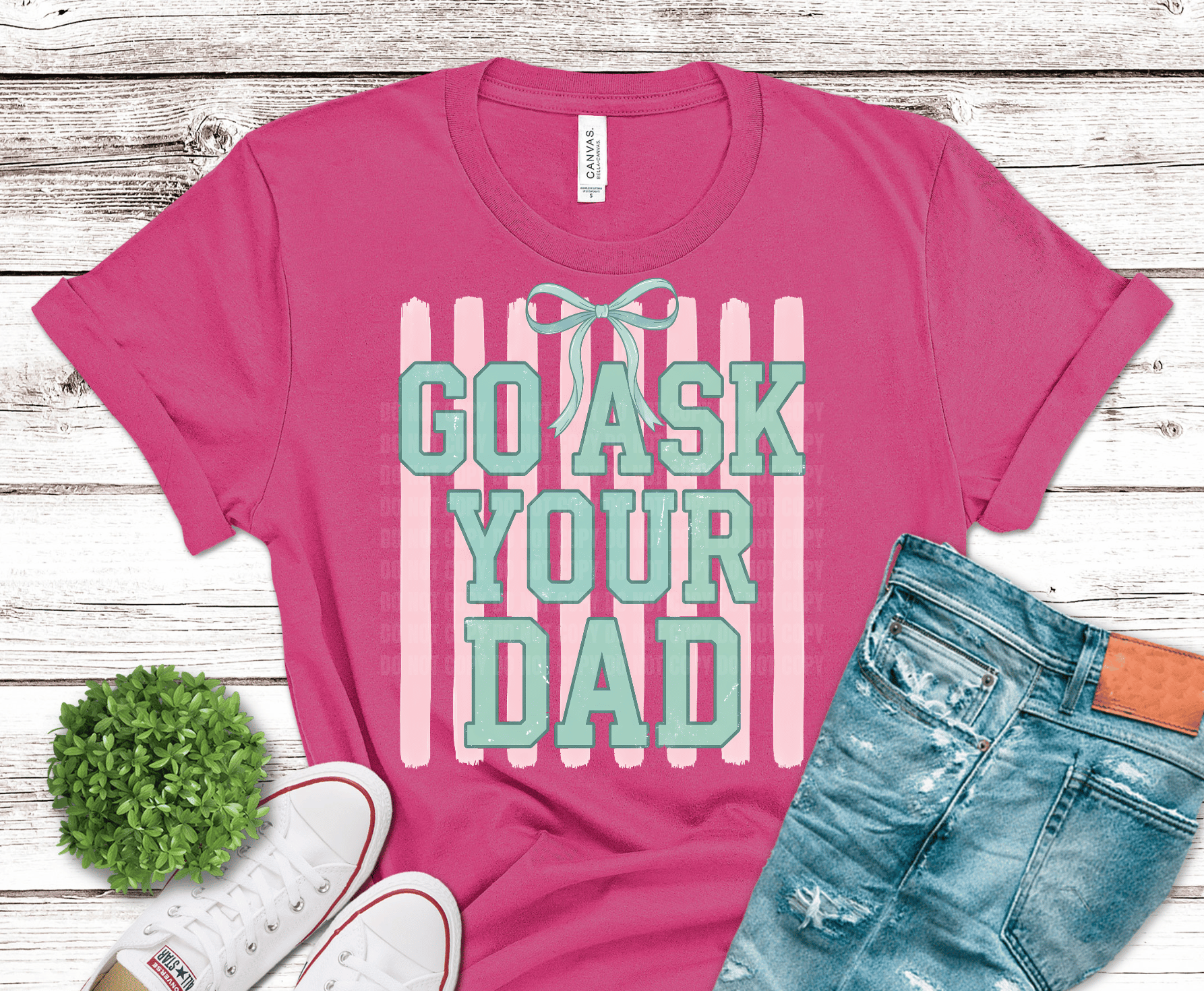 Go Ask Your Dad striped bow DTF transfer, ready to press heat transfer for funny shirts