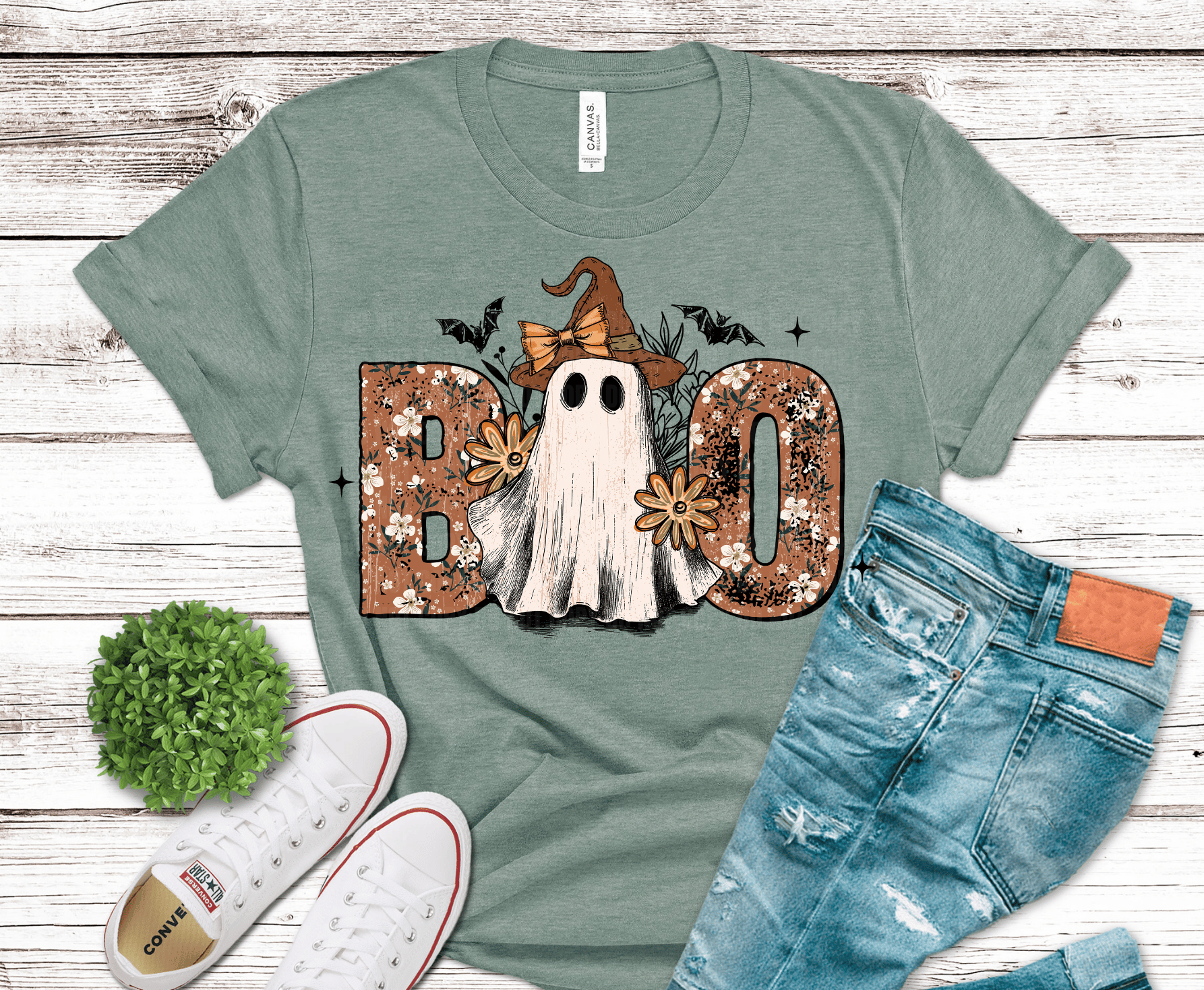 Boo Ghost Glitter DTF transfer, ready to press heat transfer for Halloween shirts