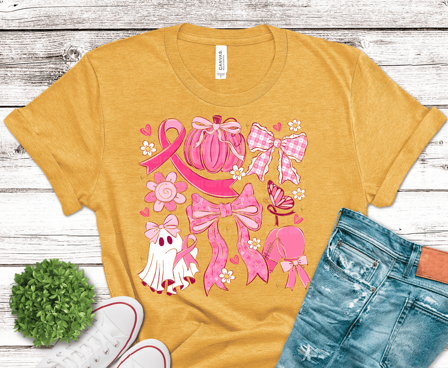 Breast Cancer Bow Pumpkin DTF Transfer – Awareness Shirt Ready to Press