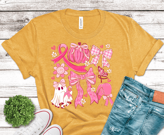 Breast Cancer Bow Pumpkin DTF Transfer – Awareness Shirt Ready to Press