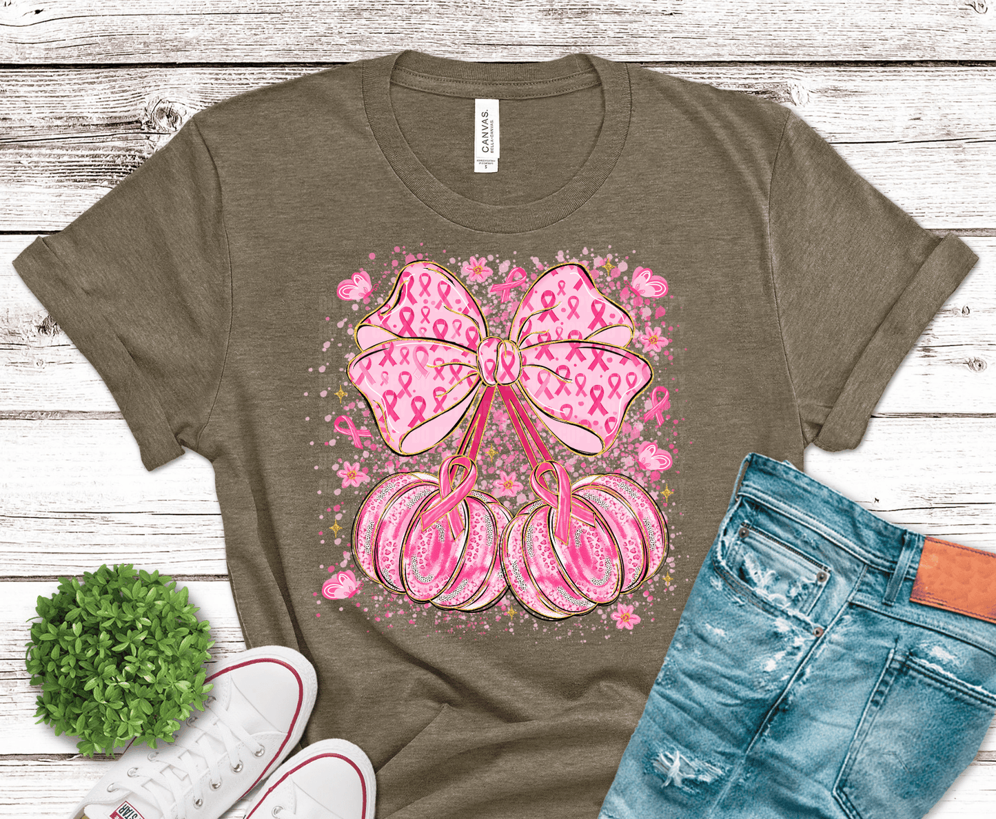 Breast Cancer Pumpkin Bow DTF Transfer – Awareness Shirt Ready to Press