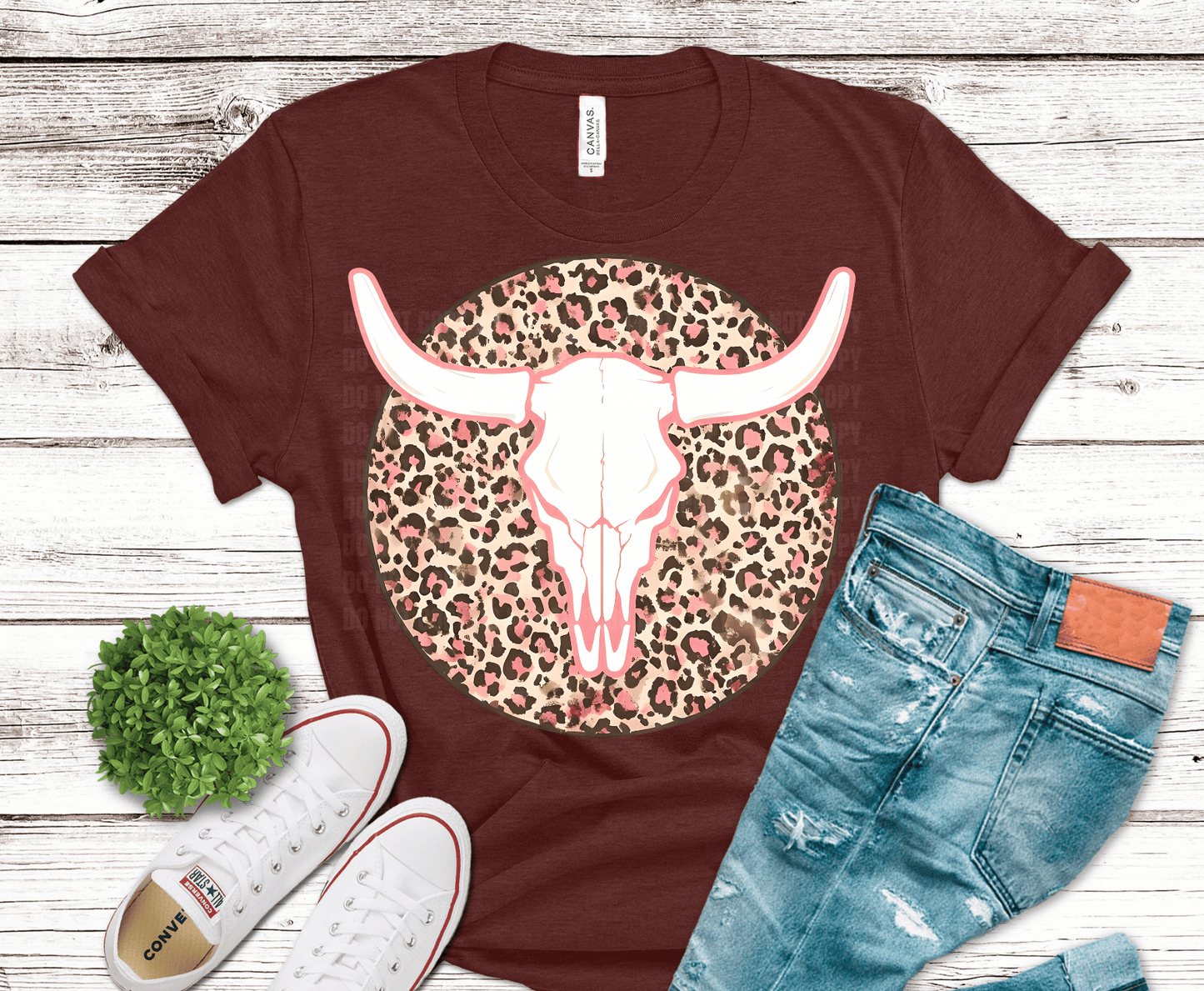 Leopard Bull Skull DTF Transfer – Western Shirt Ready to Press