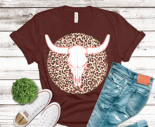 Leopard Bull Skull DTF Transfer – Western Shirt Ready to Press
