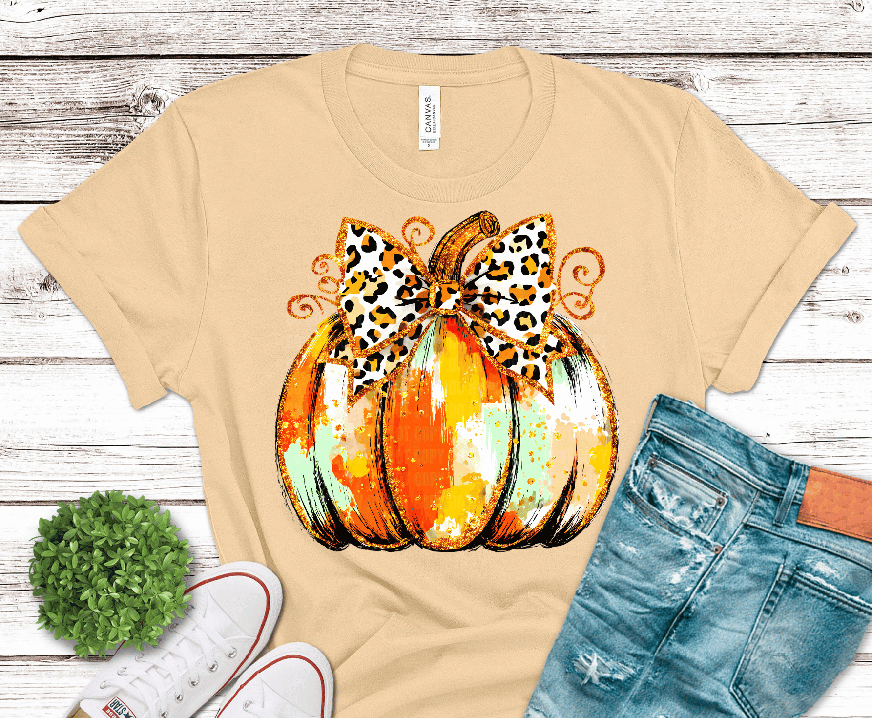Coquette Gold Glitter Pumpkin DTF transfer, ready to press heat transfer for fall shirts