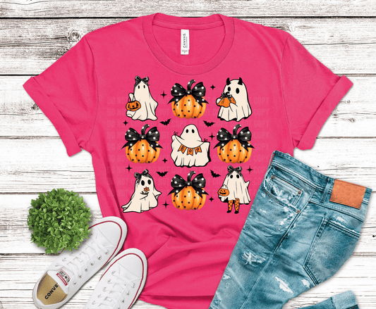 Coquette Pumpkin Ghost DTF transfer, ready to press heat transfer for Halloween shirts