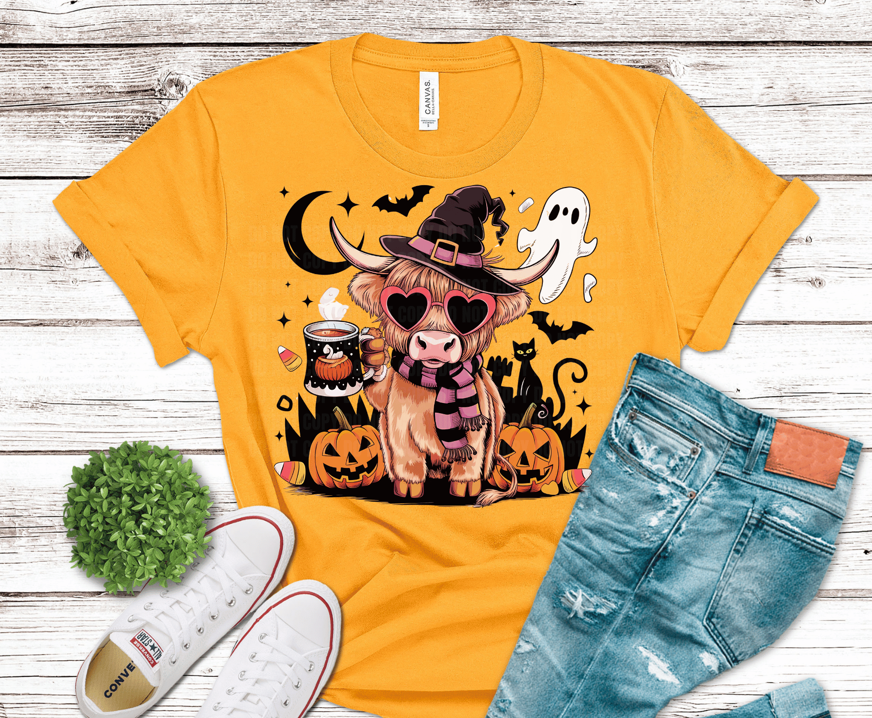 Cowhide Witch Cow DTF transfer, ready to press heat transfer for Halloween shirts