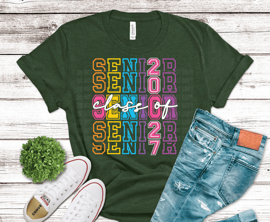 Senior Class of 2027 colorful DTF transfer, ready to press heat transfer for senior shirts