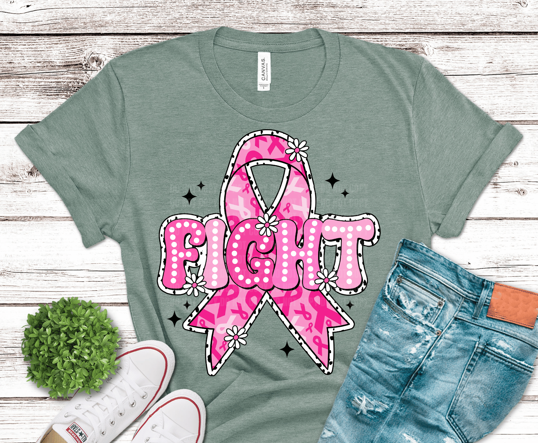Fight Breast Cancer Pink Ribbon DTF transfer, ready to press heat transfer for awareness shirts