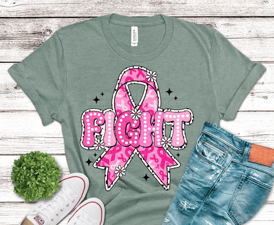Fight Breast Cancer Pink Ribbon DTF transfer, ready to press heat transfer for awareness shirts