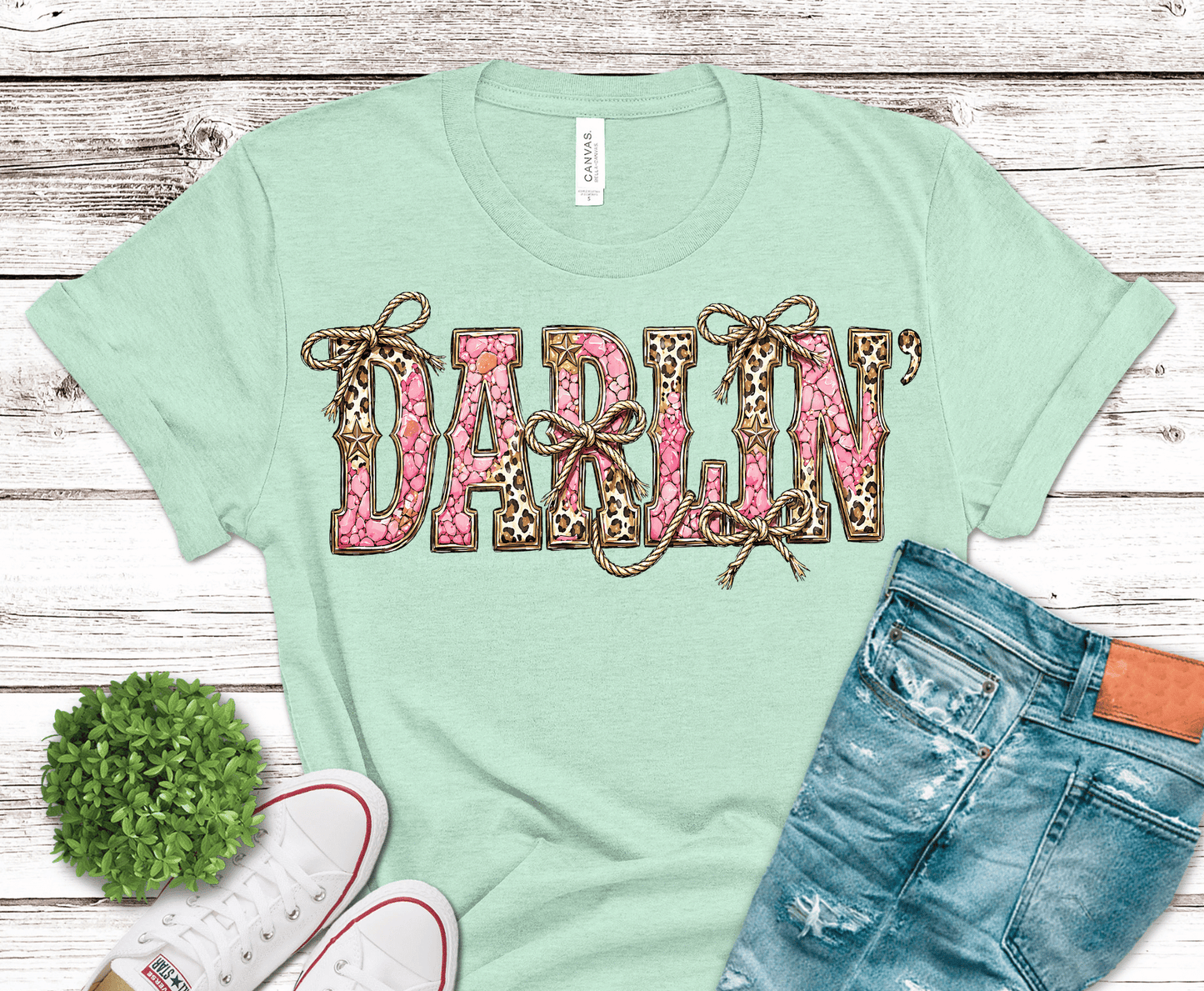Darlin Pink Glitter DTF transfer, ready to press heat transfer for country shirts