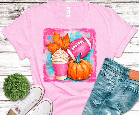 Pumpkin Spice Latte Football DTF transfer, ready to press heat transfer for fall shirts