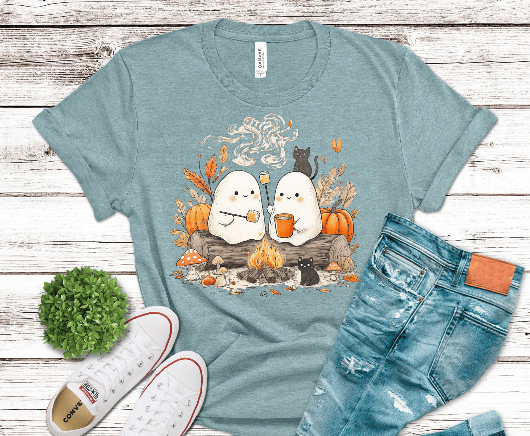 Ghost Coffee DTF transfer, ready to press heat transfer for Halloween shirts