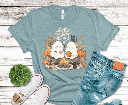 Ghost Coffee DTF transfer, ready to press heat transfer for Halloween shirts