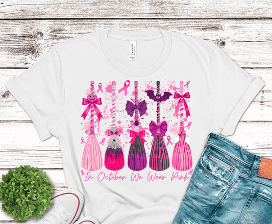 In October We Wear Pink Bows DTF transfer, ready to press heat transfer for awareness shirts