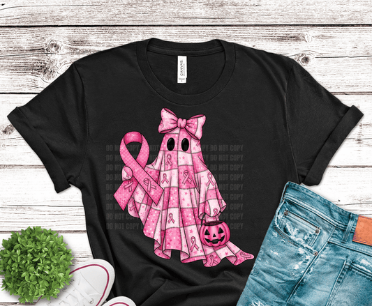 Pink Ghost Pumpkin DTF transfer, ready to press heat transfer for Halloween shirts