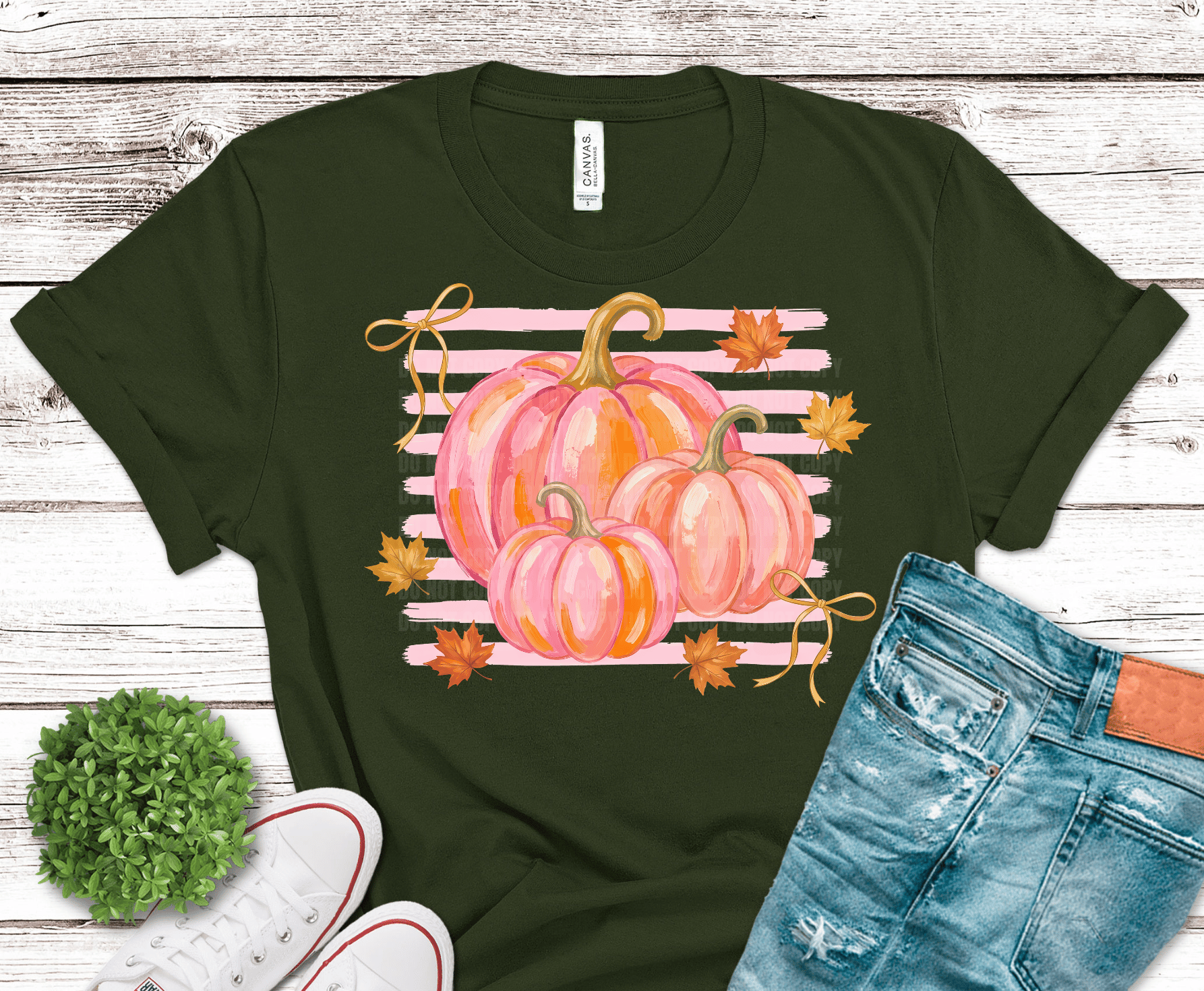 Pink Pumpkins With Bows DTF transfer, ready to press heat transfer for fall shirts