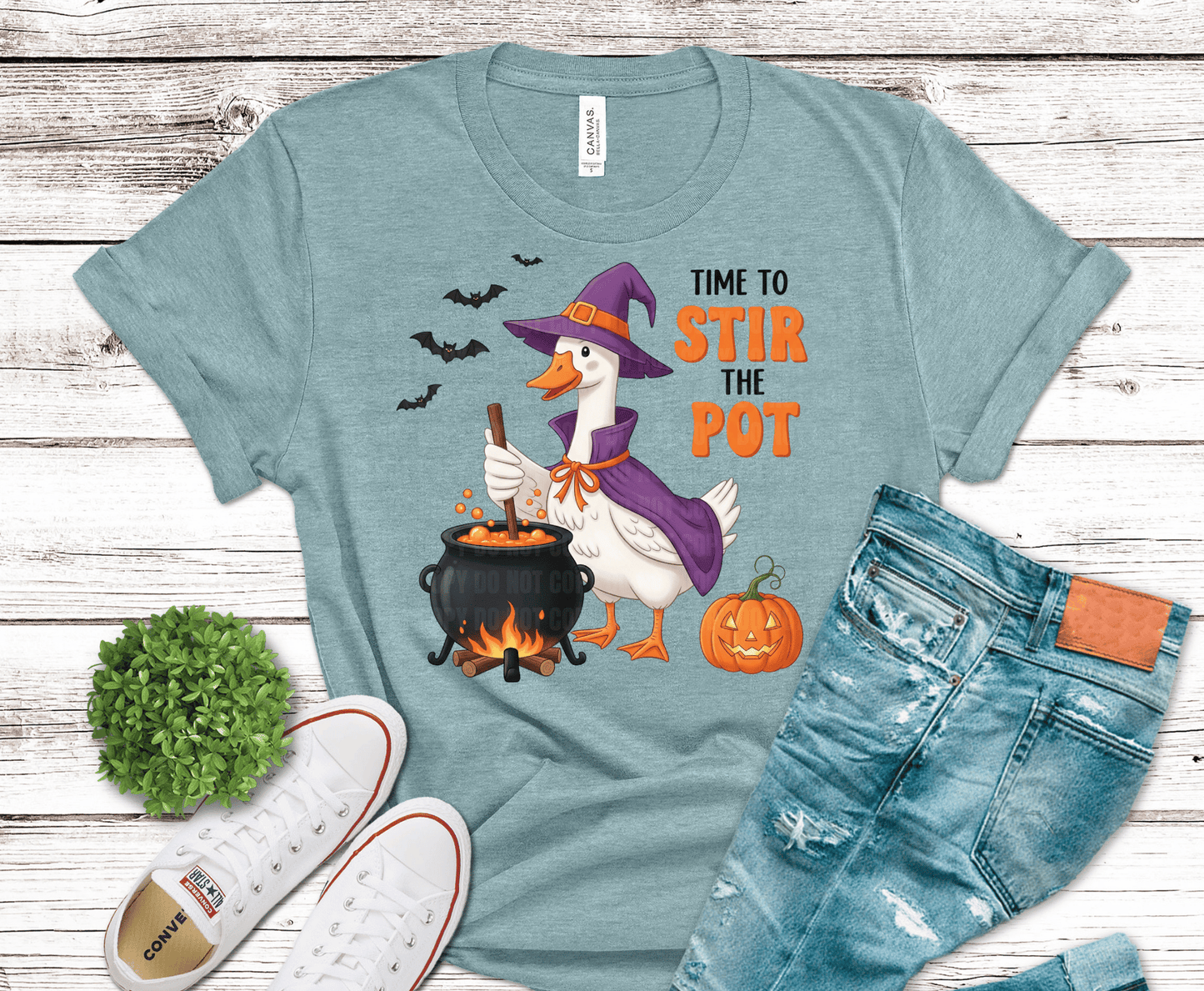 Stir Pot Goose Witch DTF transfer, ready to press heat transfer for Halloween shirts