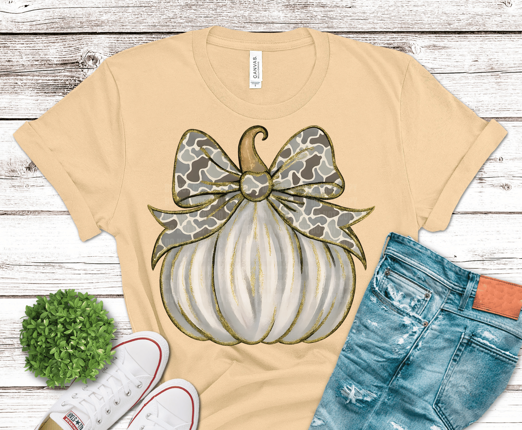 Preppy Camo Pumpkin Spooky Coquette DTF transfer, ready to press heat transfer for Halloween shirts