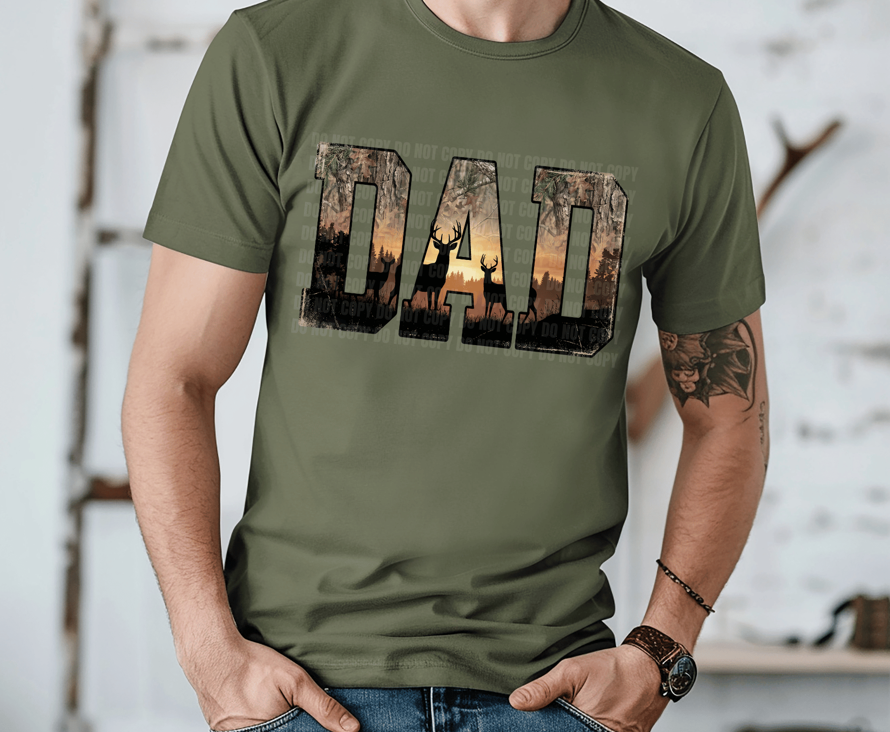 Dad Deer Scene Silhouette DTF transfer, ready to press heat transfer for dad shirts