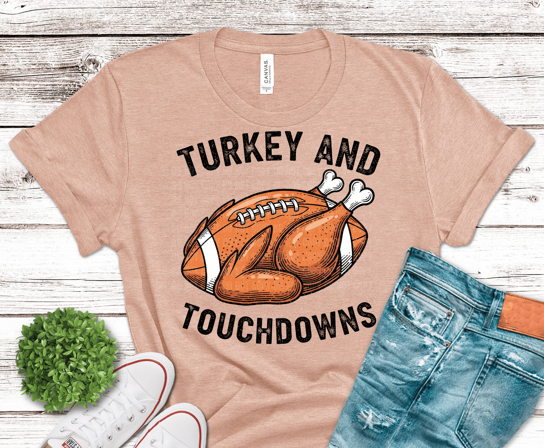 Turkey And Touchdowns football turkey DTF transfer, ready to press heat transfer for Thanksgiving shirts
